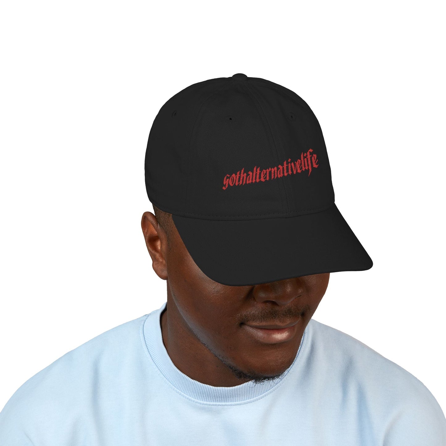 Embroidered Black Baseball Cap with GothAlternativeLife Logo USA Made - GothAlternativeLife