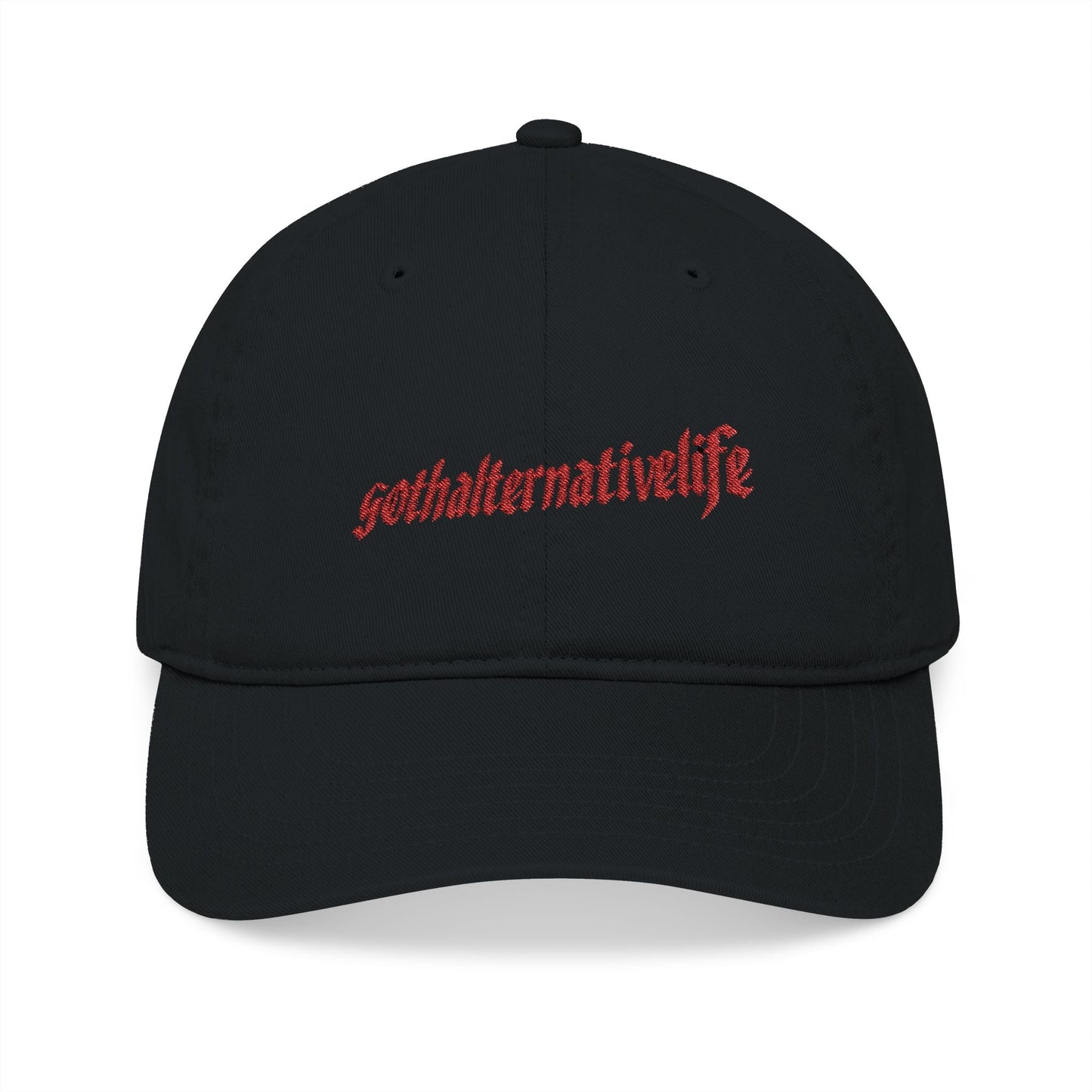 Embroidered Black Baseball Cap with GothAlternativeLife Logo USA Made - GothAlternativeLife