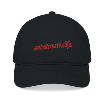 Embroidered Black Baseball Cap with GothAlternativeLife Logo USA Made - GothAlternativeLife